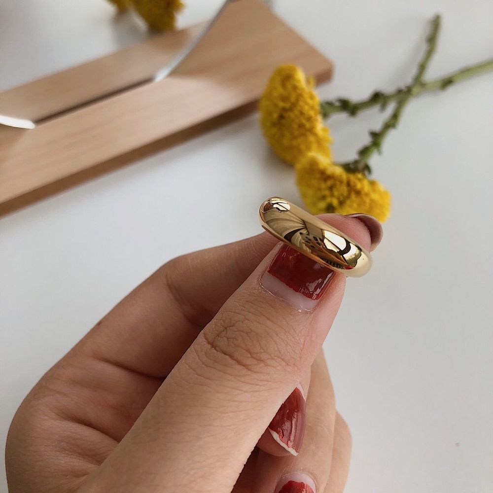 18K Thick Gold Plated Minimalistic Narrow Dome Ring - Picture 7 of 14